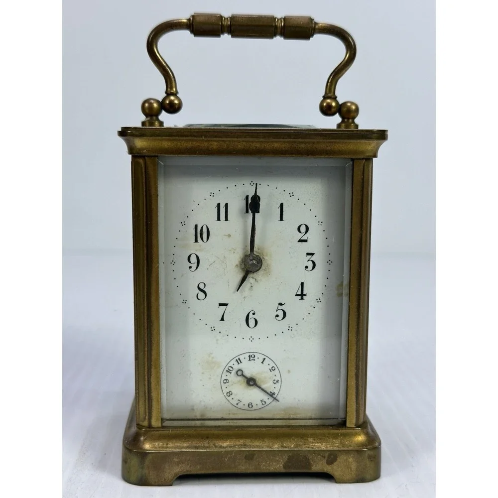 Antique French Carriage Alarm‎ Clock Box Key H&H France Beveled NOT  WORKING